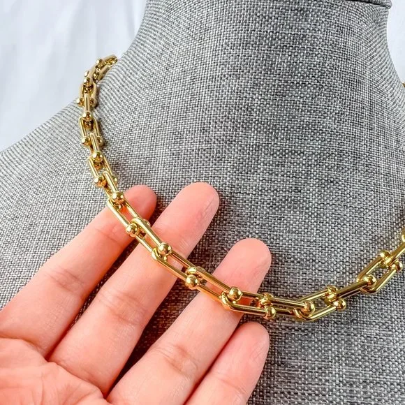 Gold Chunky Chain Necklace Thick Gold Chain Necklace U Chain Necklace Choker - Picture 8 of 8